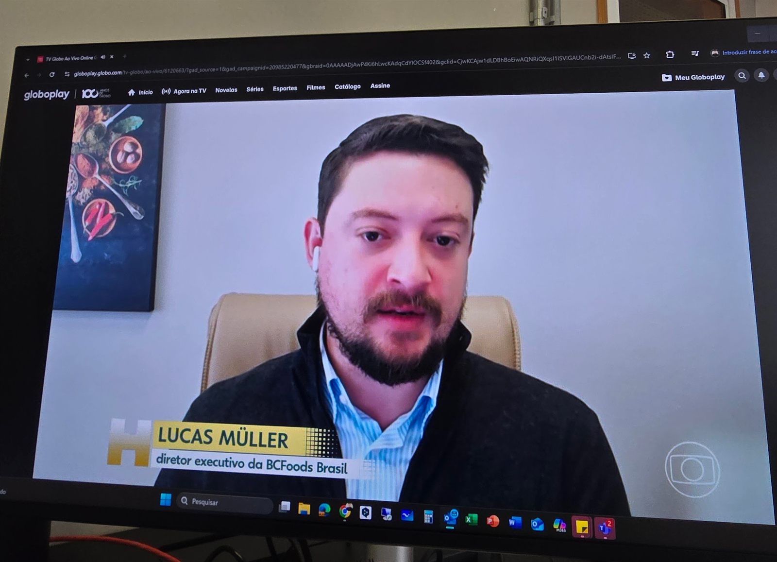 Lucas Müller em entrevista na TV Globo como diretor executivo da BCFoods Brasil